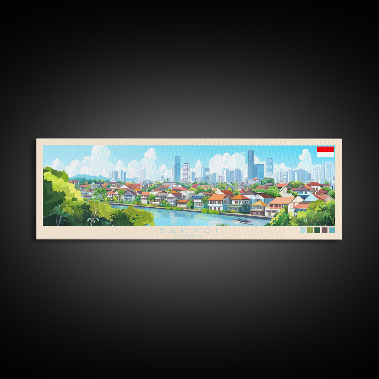 Bekasi, Indonesia Travel Poster Panoramic Canvas Print, Bekasi, Indonesia Painting, Indonesia Art, Bekasi Travel Art, Guest Room Painting