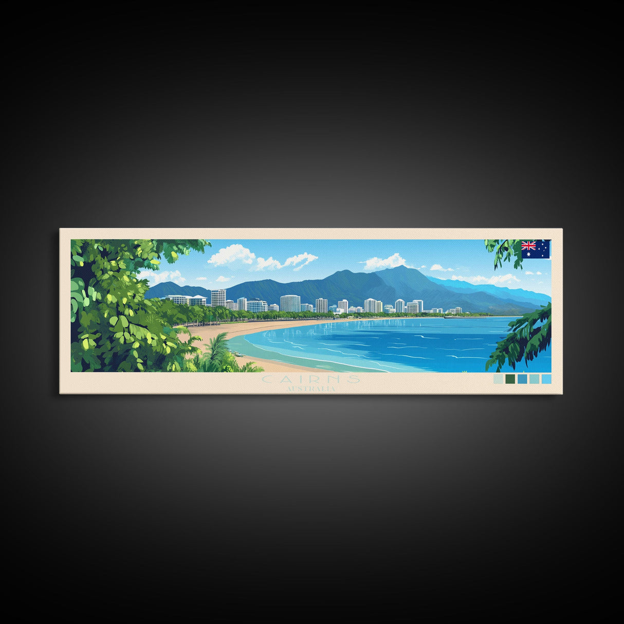 Panoramic Travel Poster Cairns, Australia Canvas Print, Cairns, Australia Painting, Australia Art, Cairns Travel Art, Guest Room Painting