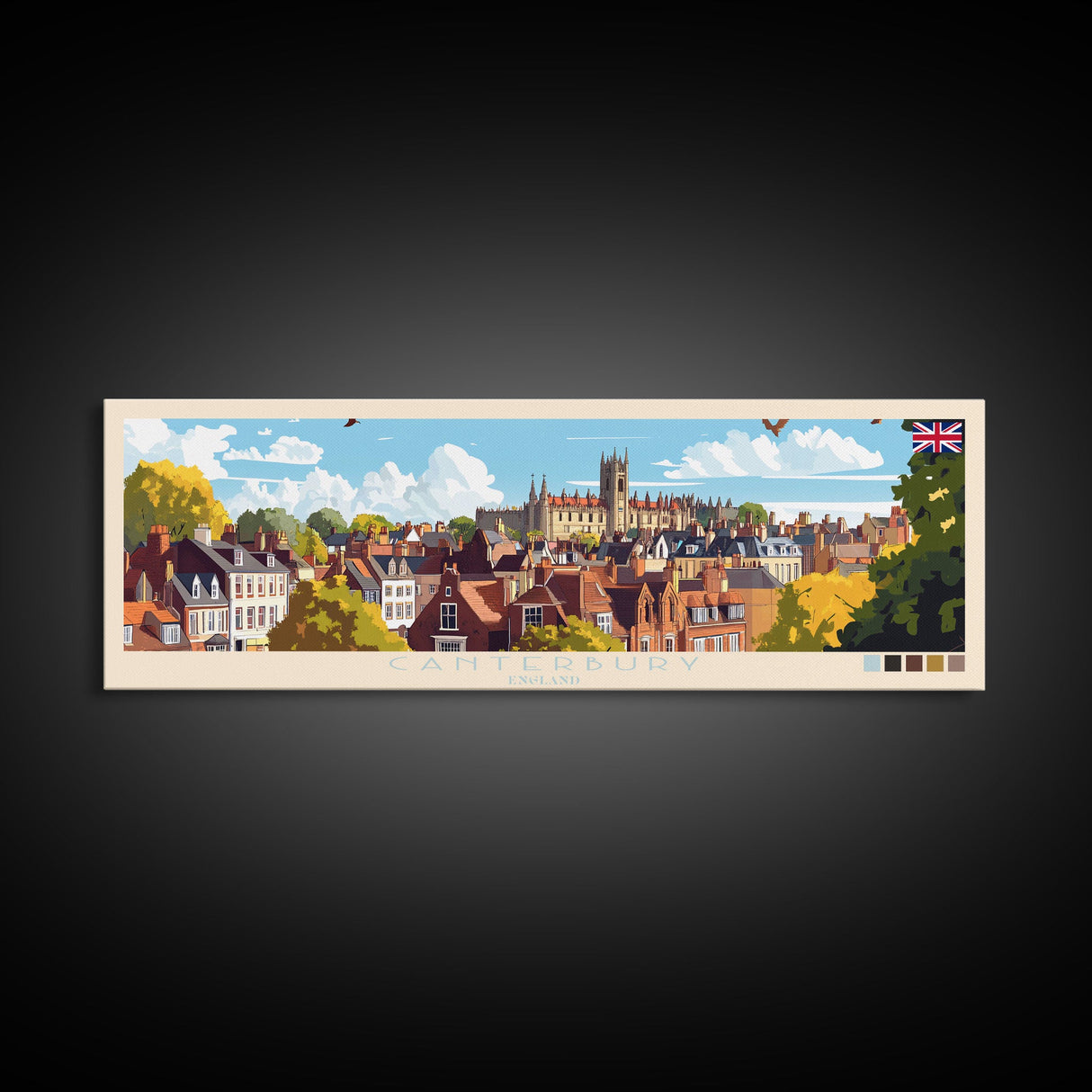 Panoramic Travel Poster Canterbury, England Canvas Print, Canterbury, England Painting, England Art, Canterbury Travel Art, Guest Room Painting