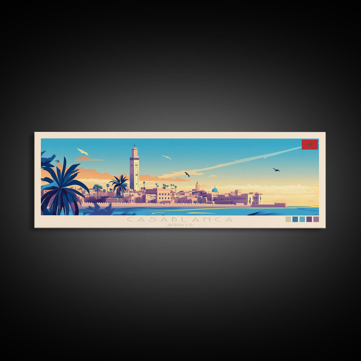 Panoramic Travel Poster Casablanca, Morocco Canvas Print, Casablanca, Morocco Painting, Morocco Art, Casablanca Travel Art, Guest Room Painting