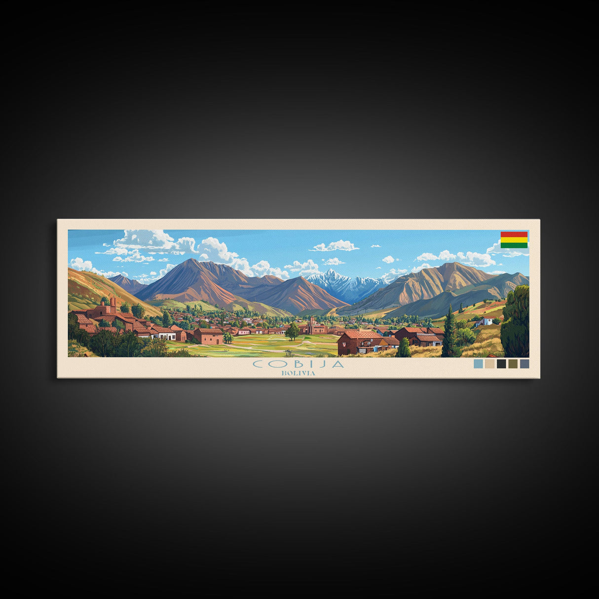 Cobija, Bolivia Panoramic Travel Poster Canvas Print, Cobija, Bolivia Painting, Bolivia Art, Cobija Travel Art, Guest Room Painting