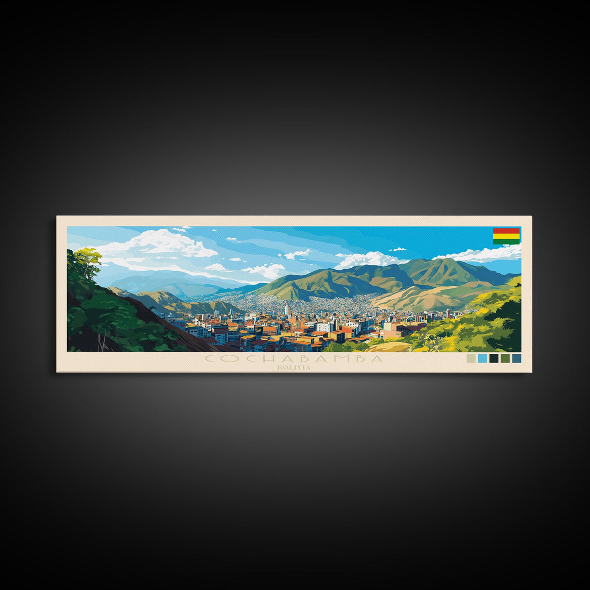 Cochabamba, Bolivia Panoramic Travel Poster Canvas Print, Cochabamba, Bolivia Painting, Bolivia Art, Cochabamba Travel Art, Living Room Painting