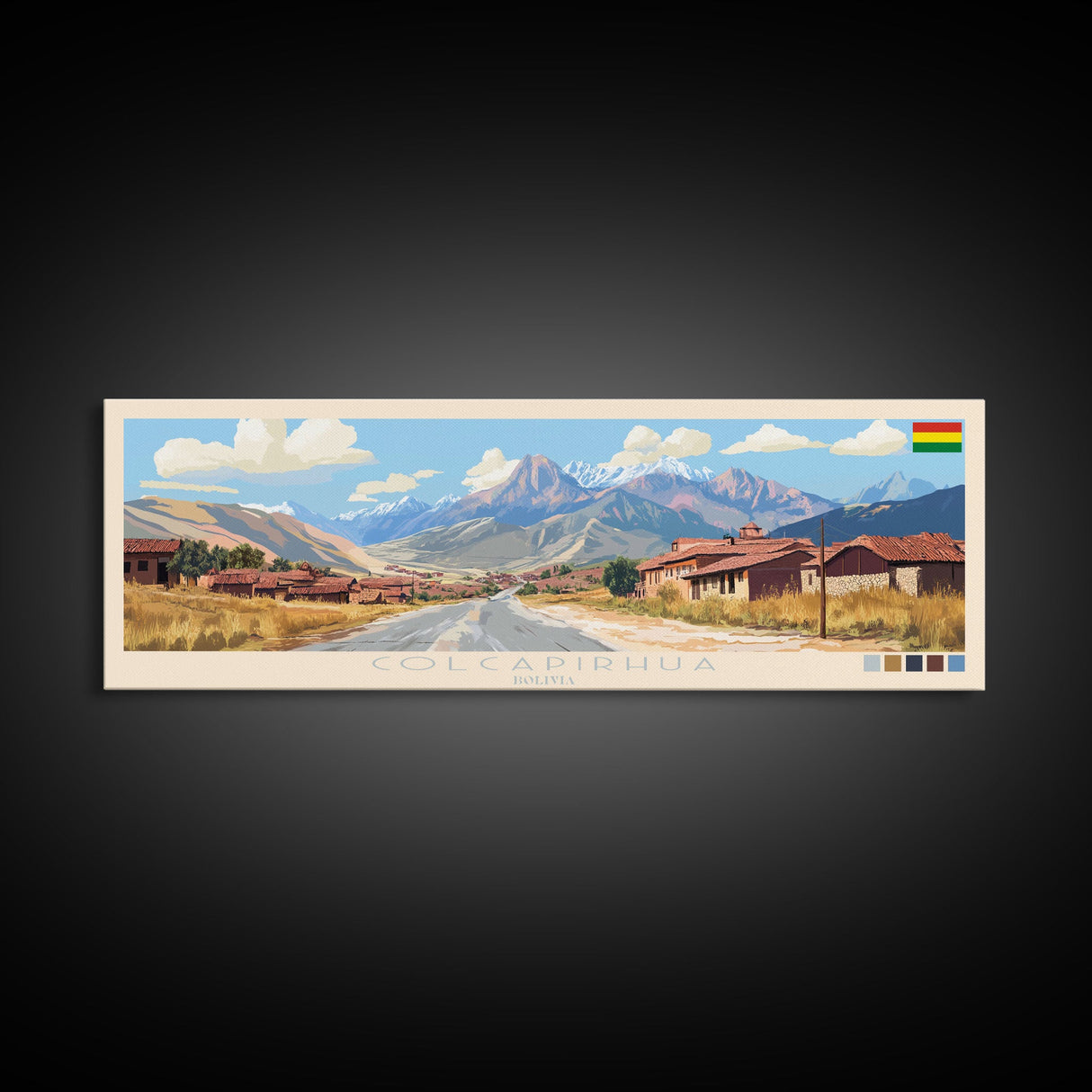 Colcapirhua, Bolivia Travel Poster Panoramic Canvas Print, Colcapirhua, Bolivia Painting, Bolivia Art, Colcapirhua Travel Art, Guest Room Painting