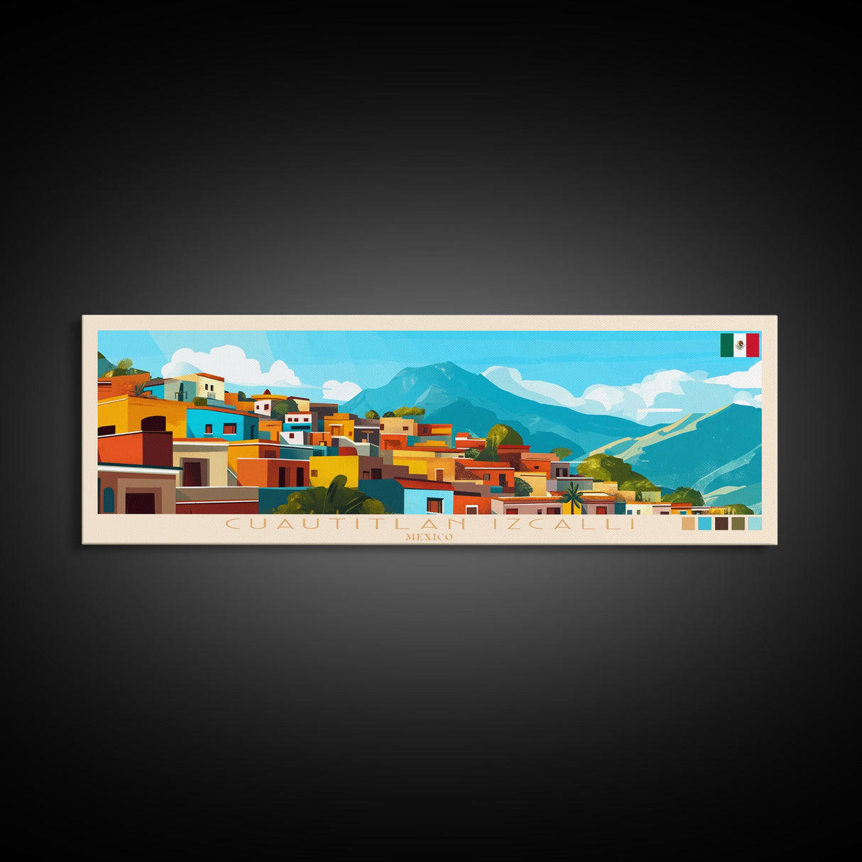 Cuautitlan Izcalli, Mexico Panoramic Travel Poster Canvas Print, Cuautitlan Izcalli, Mexico Painting, Mexico Art, Cuautitlan Izcalli Panoramic Travel Art, Travel Painting