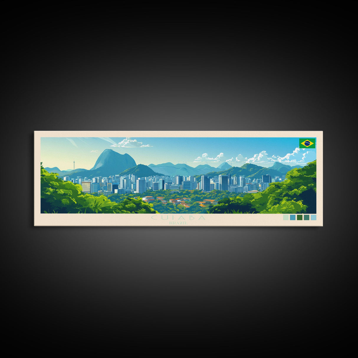 Panoramic Travel Poster Cuiaba, Brazil Canvas Print, Cuiaba, Brazil Painting, Brazil Art, Cuiaba Travel Art, Guest Room Painting