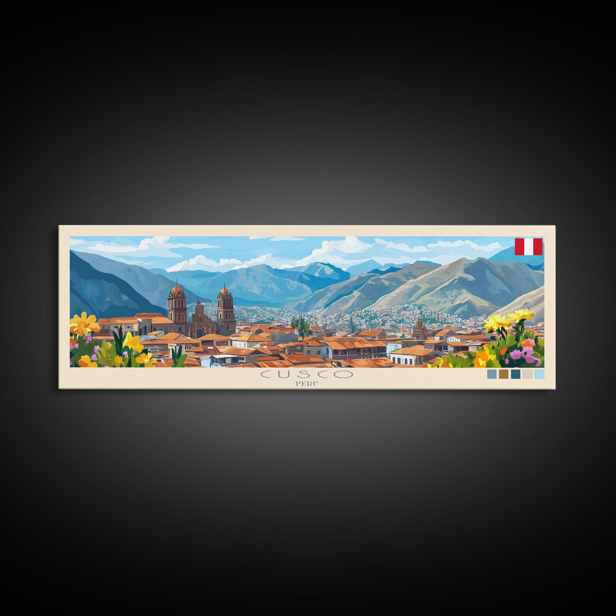 Cusco, Peru Travel Poster Panoramic Canvas Print, Cusco, Peru Painting, Peru Art, Cusco Travel Art, Guest Room Painting