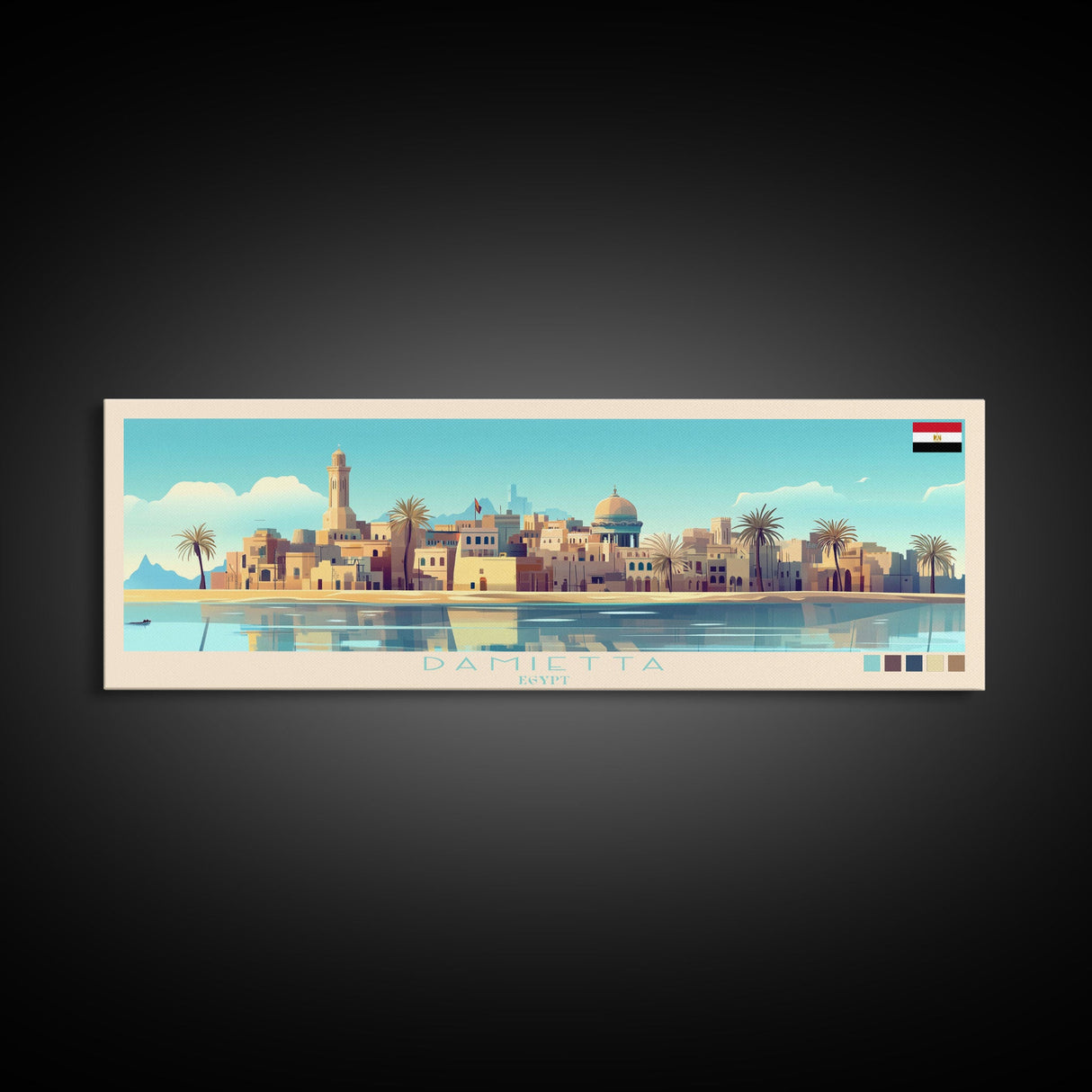 Damietta, Egypt Panoramic Travel Poster Canvas Print, Damietta, Egypt Painting, Egypt Art, Damietta Panoramic Travel Art, Travel Painting