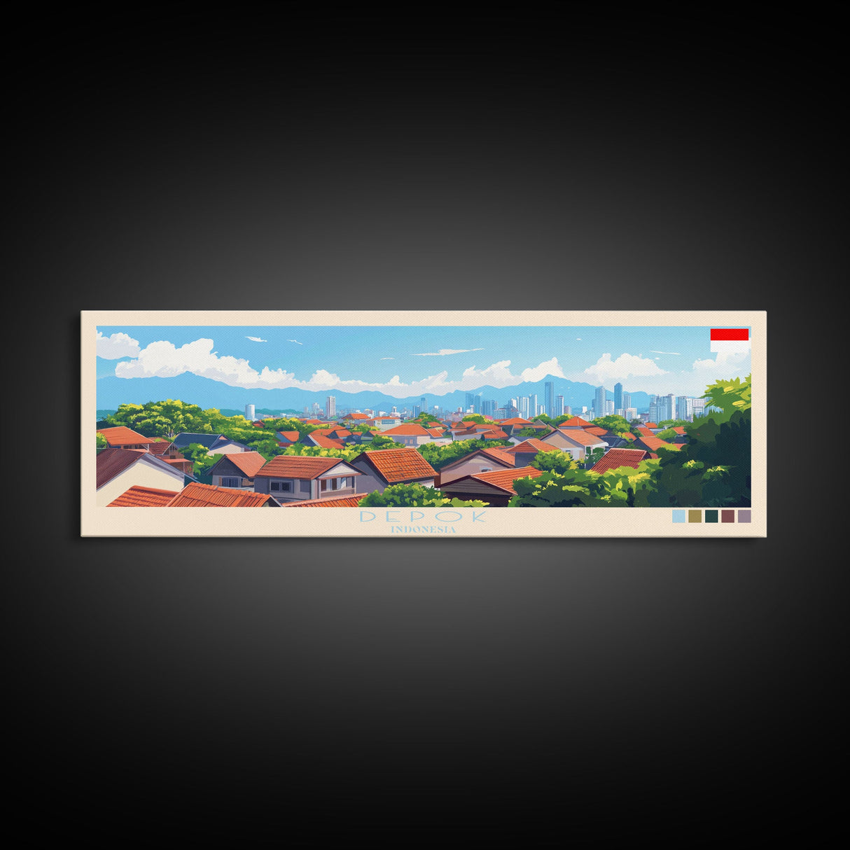 Depok, Indonesia Panoramic Travel Poster Canvas Print, Depok, Indonesia Painting, Indonesia Art, Depok Panoramic Travel Art, Travel Painting