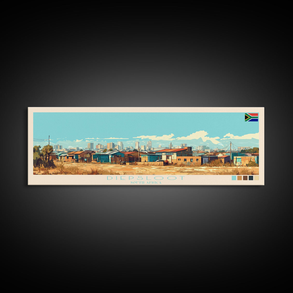 Diepsloot, South Africa Panoramic Travel Poster Canvas Print, Diepsloot, South Africa Painting, South Africa Art, Diepsloot Travel Art, Living Room Painting