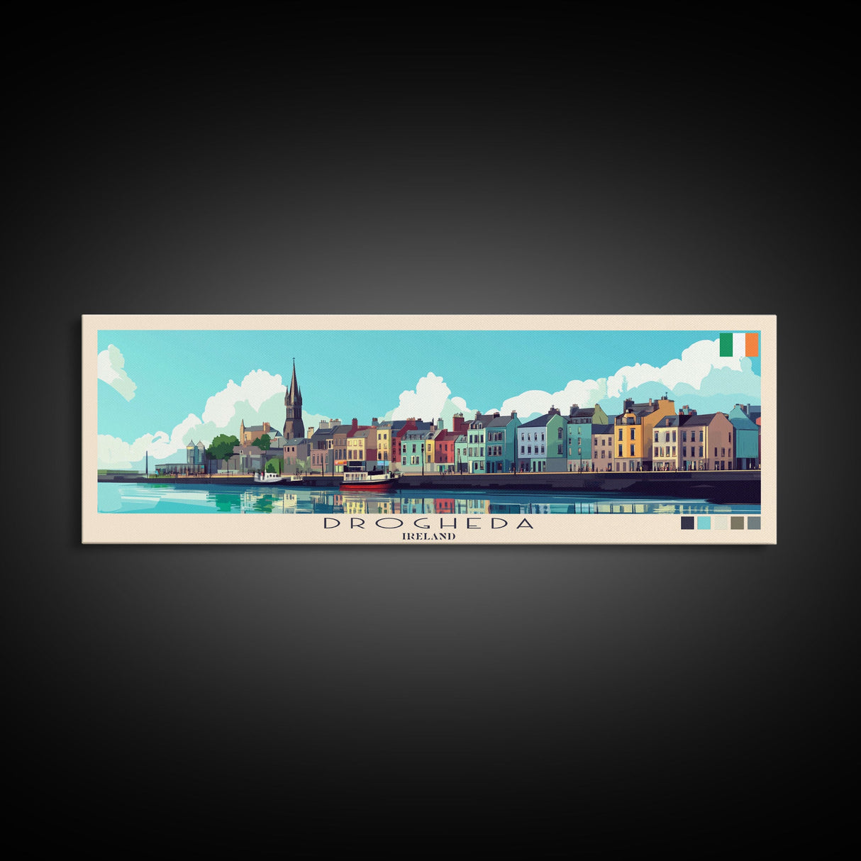 Drogheda, Ireland Panoramic Travel Poster Canvas Print, Drogheda, Ireland Painting, Ireland Art, Drogheda Travel Art, Guest Room Painting