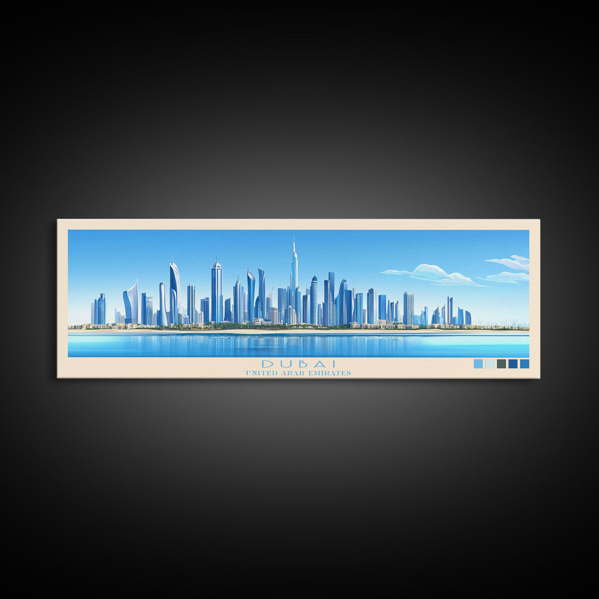 Dubai, United Arab Emirates Panoramic Travel Poster Canvas Print, Dubai, United Arab Emirates Painting, United Arab Emirates Art, Dubai Travel Art, Living Room Painting