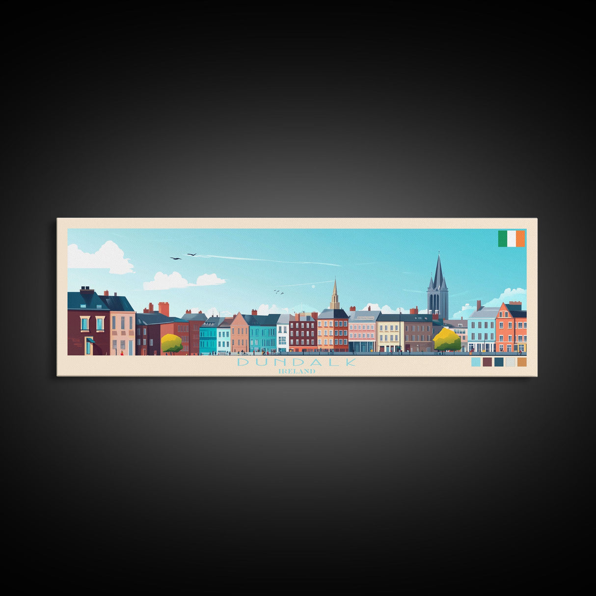 Dundalk, Ireland Travel Poster Panoramic Canvas Print, Dundalk, Ireland Painting, Ireland Art, Dundalk Travel Art, Guest Room Painting