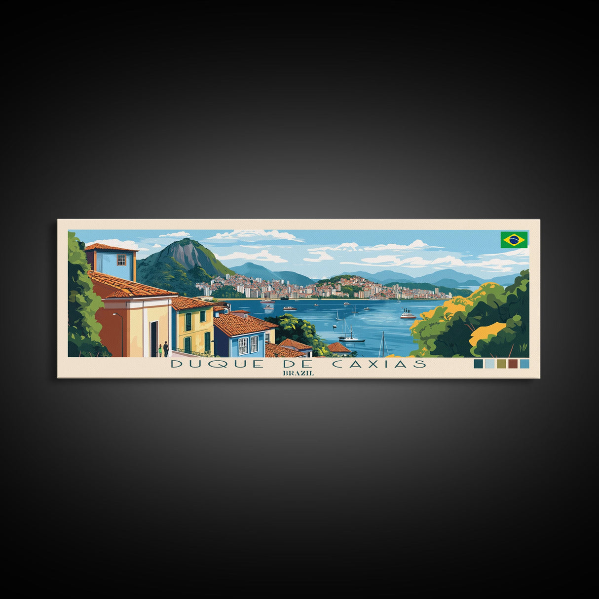 Panoramic Travel Poster Duque de Caxias, Brazil Canvas Print, Duque de Caxias, Brazil Painting, Brazil Art, Duque de Caxias Travel Art, Guest Room Painting