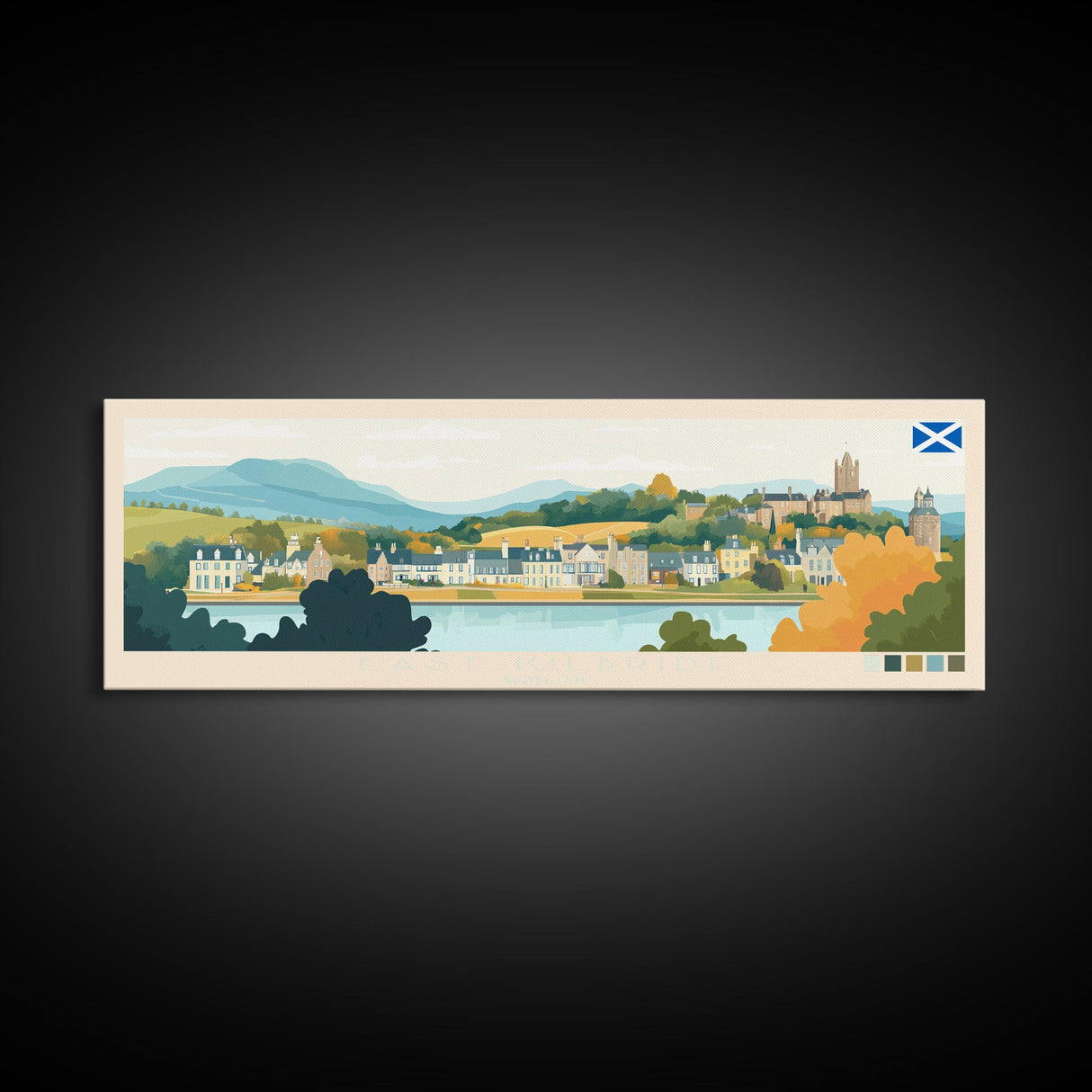 East Kilbride, Scotland Travel Poster Panoramic Canvas Print, East Kilbride, Scotland Painting, Scotland Art, East Kilbride Travel Art, Guest Room Painting