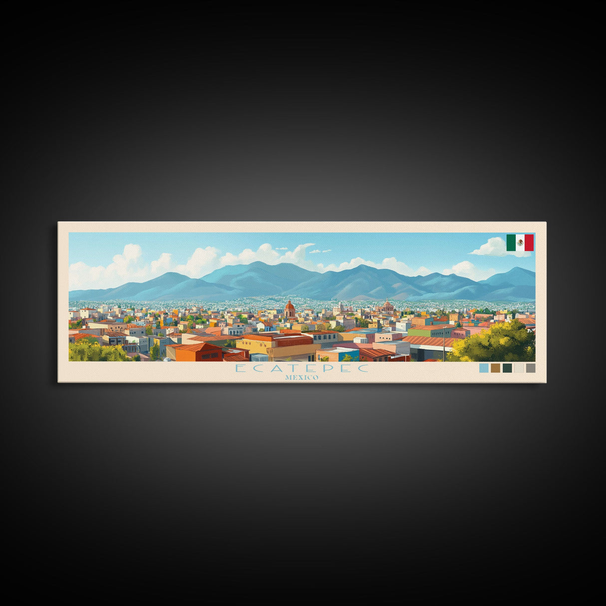 Ecatepec, Mexico Panoramic Travel Poster Canvas Print, Ecatepec, Mexico Painting, Mexico Art, Ecatepec Panoramic Travel Art, Travel Painting