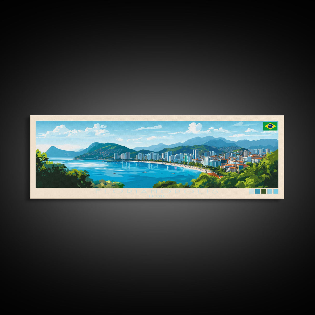 Florianopolis, Brazil Panoramic Travel Poster Canvas Print, Florianopolis, Brazil Painting, Brazil Art, Florianopolis Panoramic Travel Art, Travel Painting