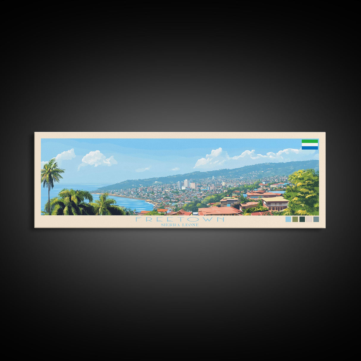 Freetown, Sierra Leone Panoramic Travel Poster Canvas Print, Freetown, Sierra Leone Painting, Sierra Leone Art, Freetown Travel Art, Guest Room Painting