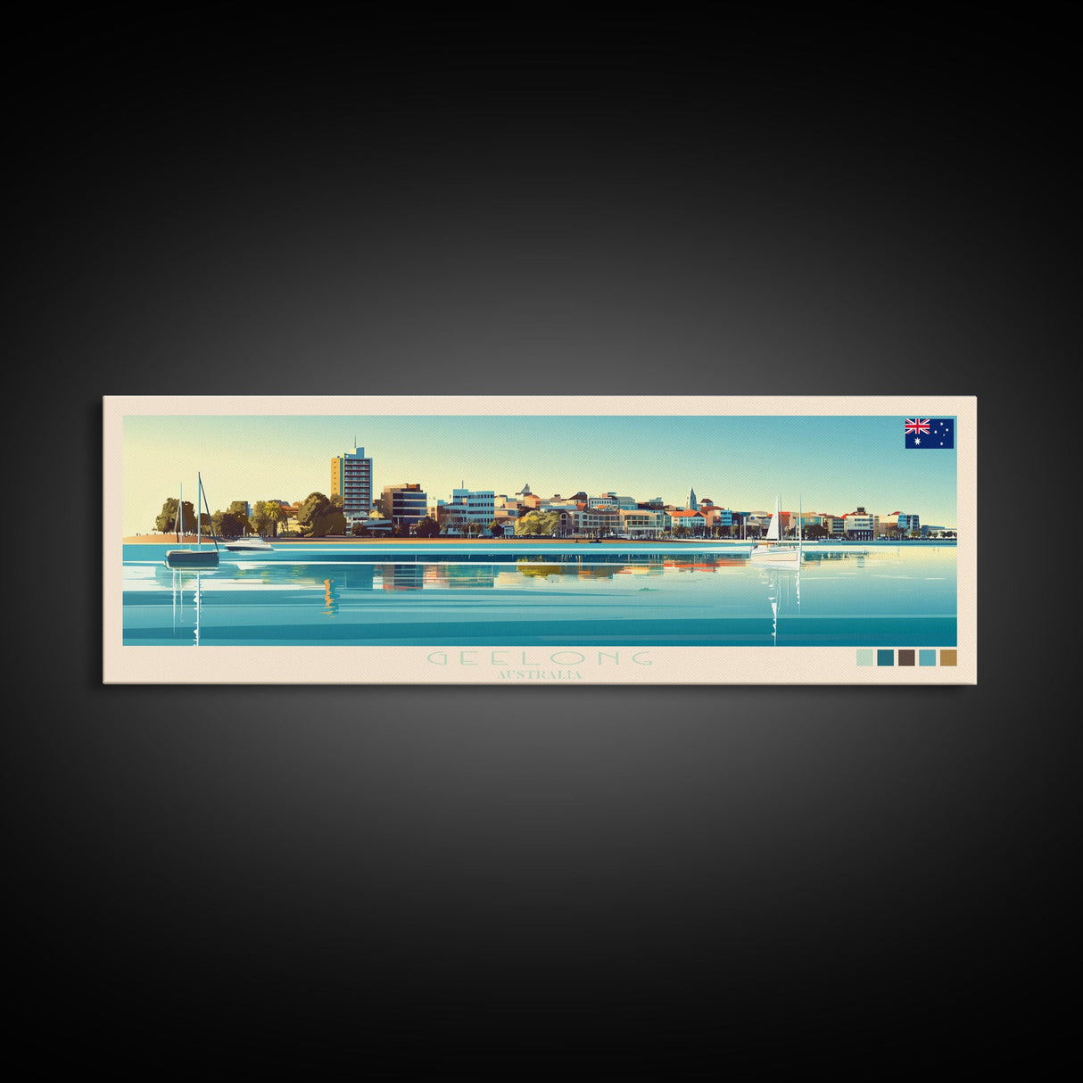 Geelong, Australia Travel Poster Panoramic Canvas Print, Geelong, Australia Painting, Australia Art, Geelong Travel Art, Guest Room Painting