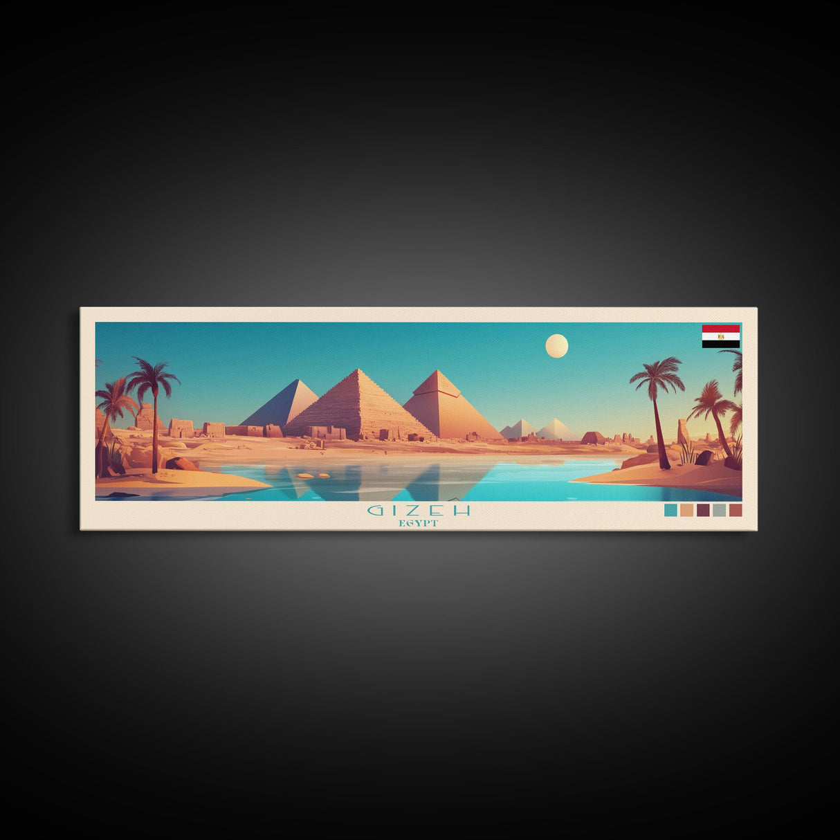 Gizeh, Egypt Panoramic Travel Poster Canvas Print, Gizeh, Egypt Painting, Egypt Art, Gizeh Panoramic Travel Art, Travel Painting