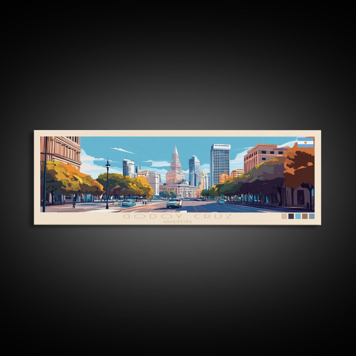 Godoy Cruz, Argentina Panoramic Travel Poster Canvas Print, Godoy Cruz, Argentina Painting, Argentina Art, Godoy Cruz Travel Art, Guest Room Painting