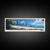 Gold Coast, Australia Travel Poster Panoramic Canvas Print, Gold Coast, Australia Painting, Australia Art, Gold Coast Travel Art, Guest Room Painting