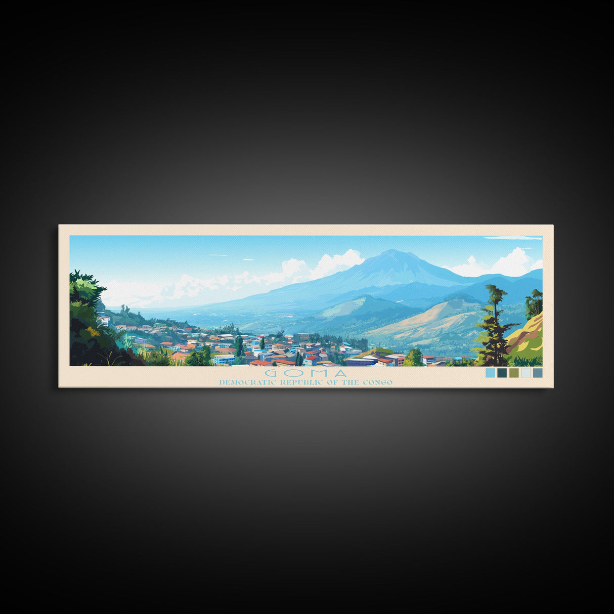 Goma, Congo Travel Poster Panoramic Canvas Print, Goma, Congo Painting, Congo Art, Goma Travel Art, Guest Room Painting