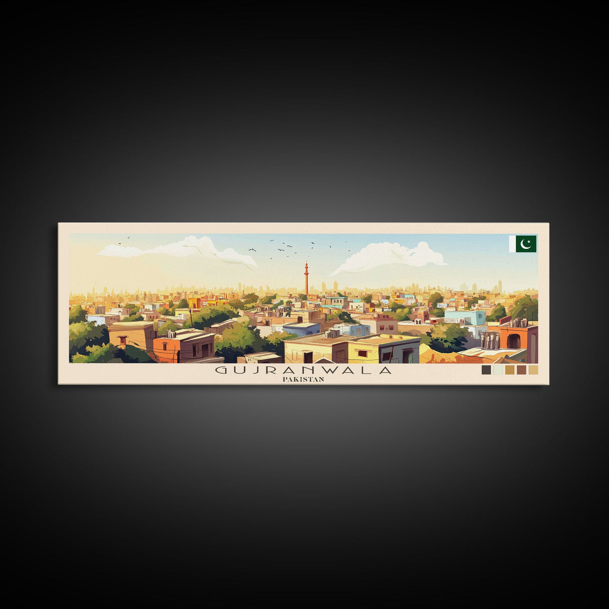 Gujranwala, Pakistan Travel Poster Panoramic Canvas Print, Gujranwala, Pakistan Painting, Pakistan Art, Gujranwala Travel Art, Guest Room Painting