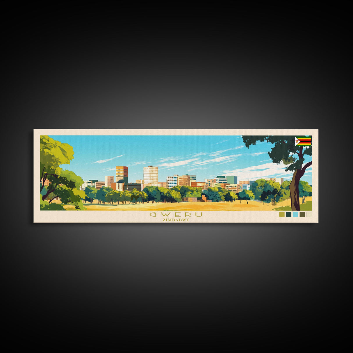 Gweru, Zimbabwe Panoramic Travel Poster Canvas Print, Gweru, Zimbabwe Painting, Zimbabwe Art, Gweru Panoramic Travel Art, Travel Painting