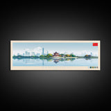 Hangzhou, China Panoramic Travel Poster Canvas Print, Hangzhou, China Painting, China Art, Hangzhou Panoramic Travel Art, Travel Painting