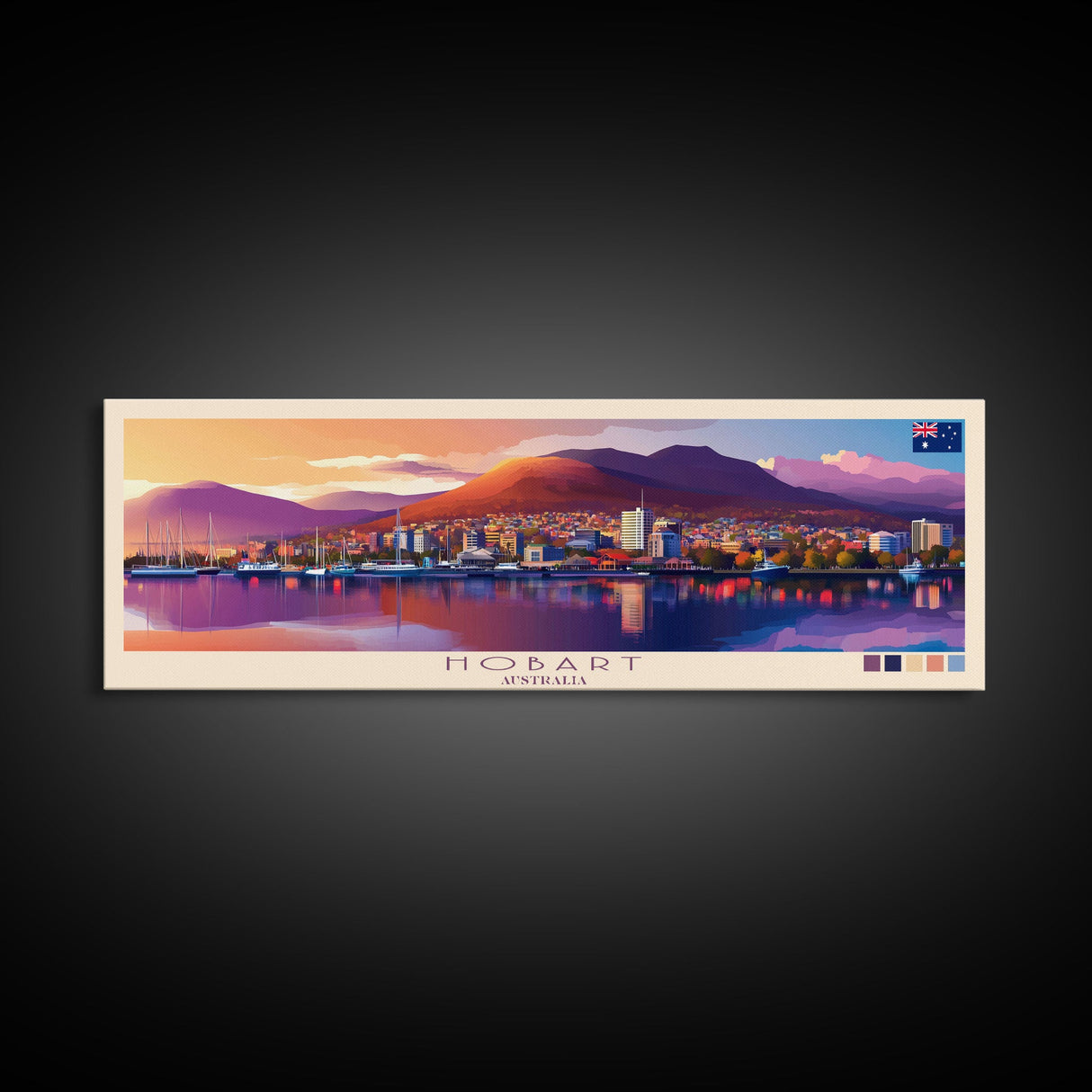 Hobart, Australia Panoramic Travel Poster Canvas Print, Hobart, Australia Painting, Australia Art, Hobart Travel Art, Guest Room Painting