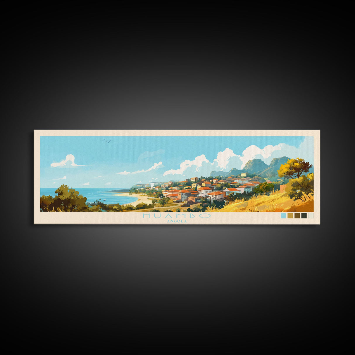 Huambo, Angola Panoramic Travel Poster Canvas Print, Huambo, Angola Painting, Angola Art, Huambo Travel Art, Living Room Painting