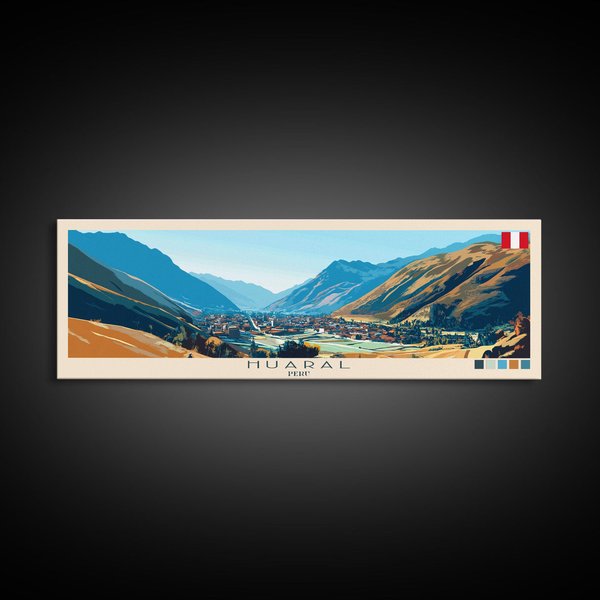 Huaral, Peru Travel Poster Panoramic Canvas Print, Huaral, Peru Painting, Peru Art, Huaral Travel Art, Guest Room Painting