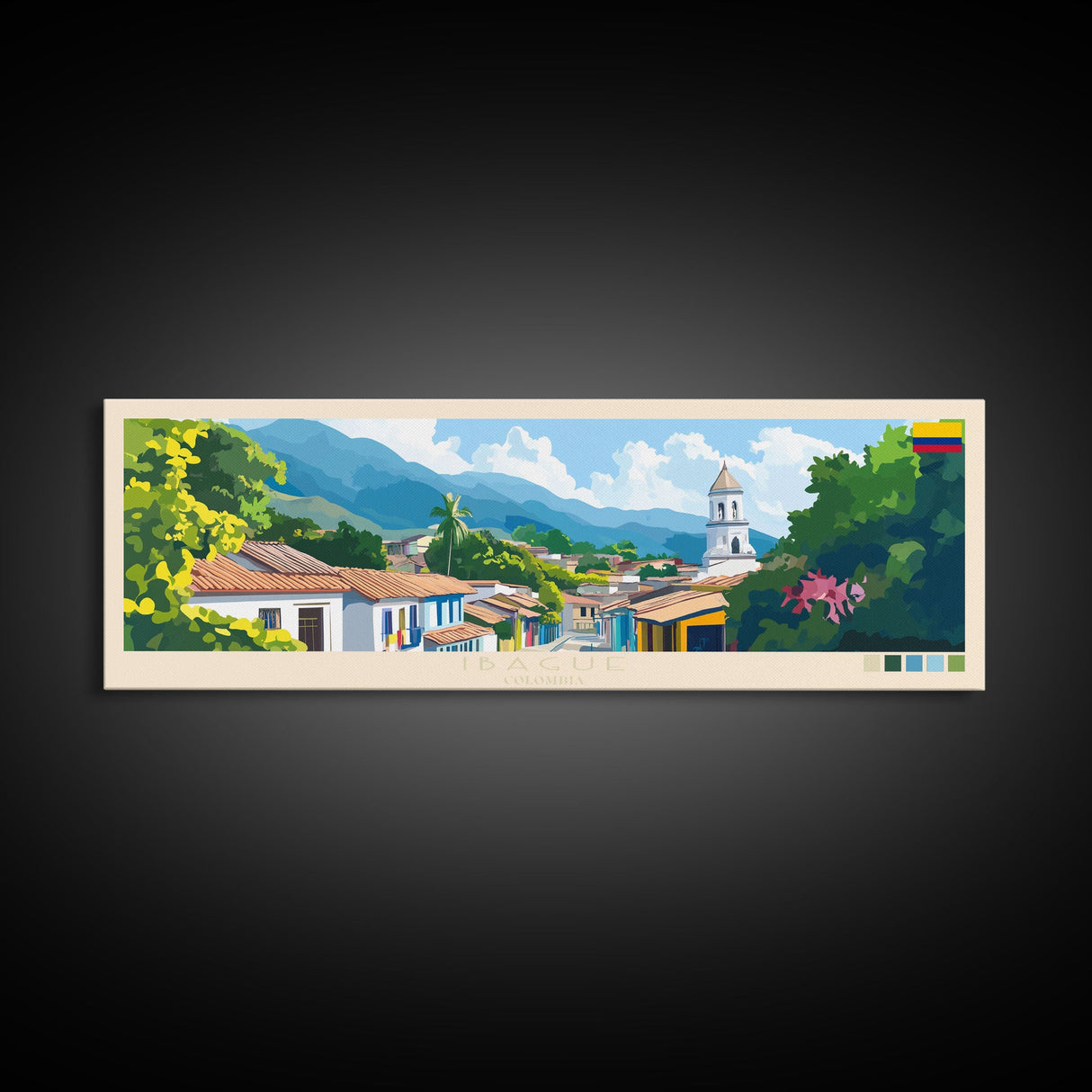 Panoramic Travel Poster Ibague, Colombia Canvas Print, Ibague, Colombia Painting, Colombia Art, Ibague Travel Art, Guest Room Painting