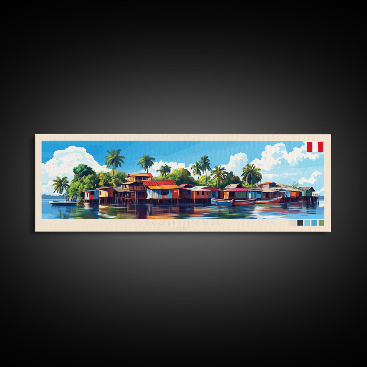 Iquitos, Peru Travel Poster Panoramic Canvas Print, Iquitos, Peru Painting, Peru Art, Iquitos Travel Art, Guest Room Painting