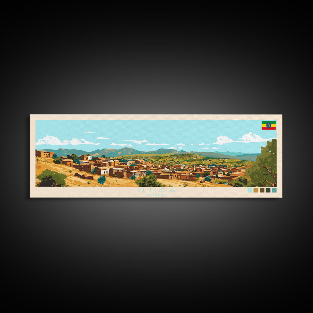 Jijiga, Ethiopia Panoramic Travel Poster Canvas Print, Jijiga, Ethiopia Painting, Ethiopia Art, Jijiga Travel Art, Guest Room Painting