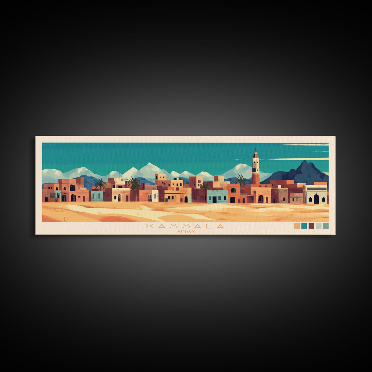 Kassala,  Sudan Panoramic Travel Poster Canvas Print, Kassala,  Sudan Painting,  Sudan Art, Kassala Travel Art, Guest Room Painting