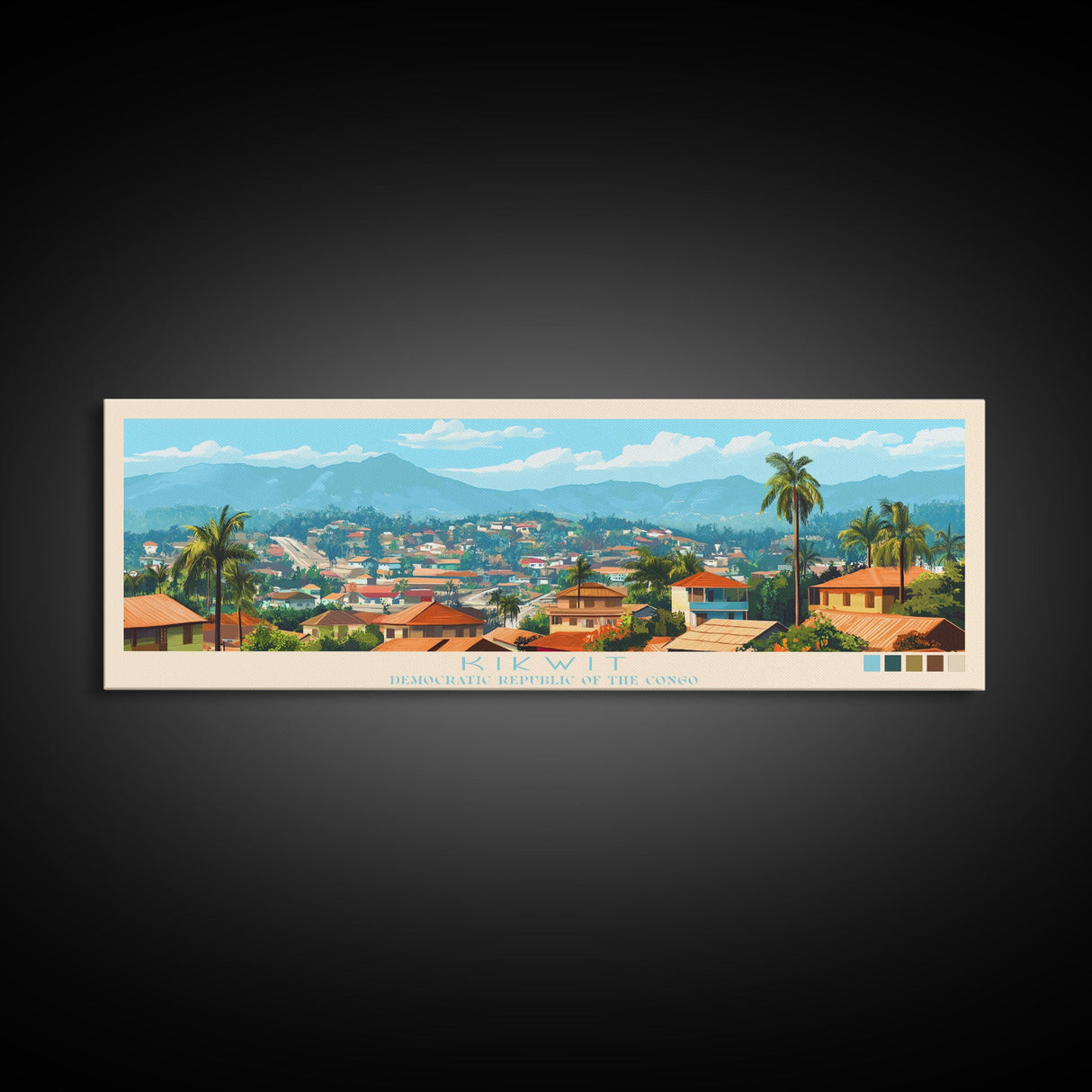 Panoramic Travel Poster Kikwit, Congo Canvas Print, Kikwit, Congo Painting, Congo Art, Kikwit Travel Art, Guest Room Painting