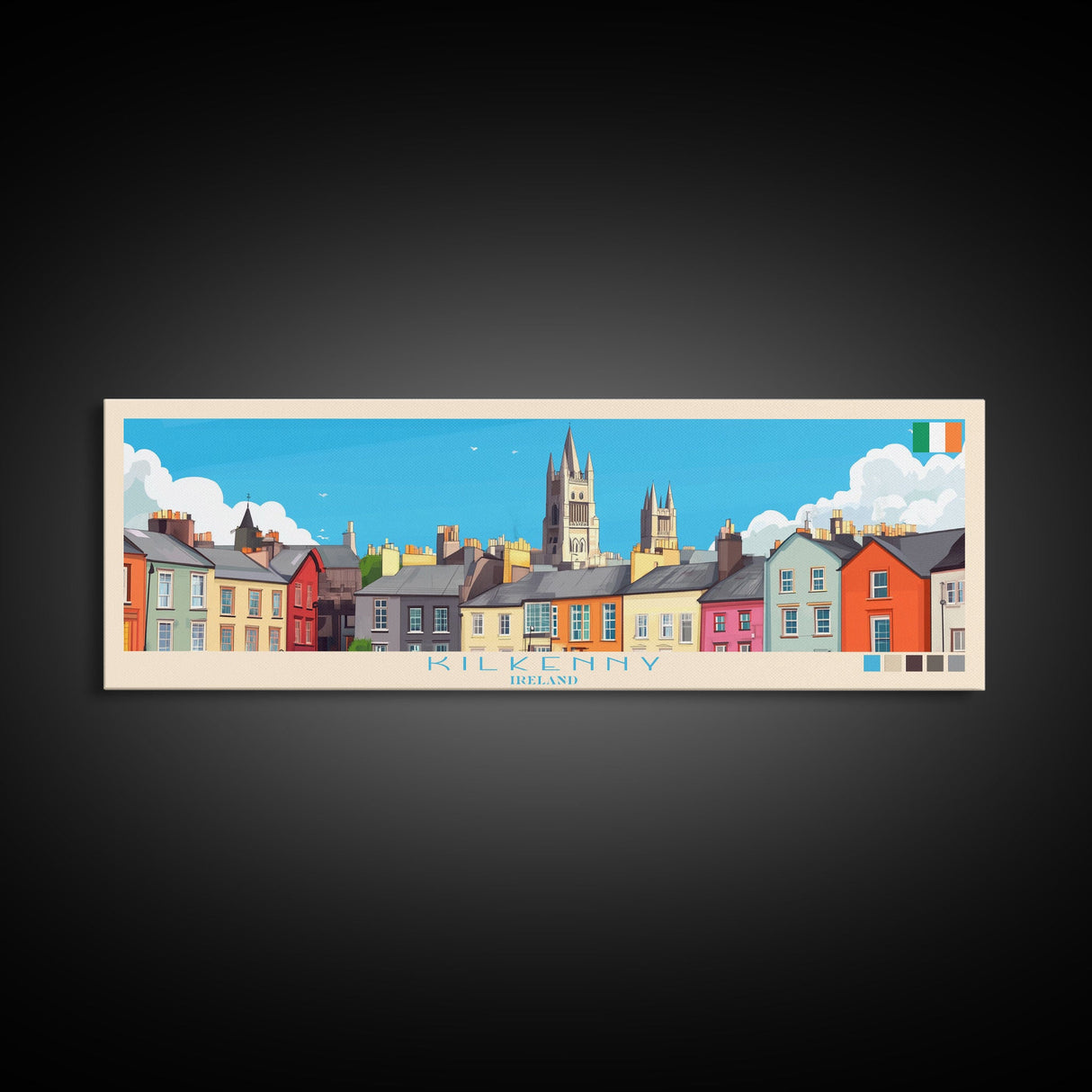 Kilkenny, Ireland Panoramic Travel Poster Canvas Print, Kilkenny, Ireland Painting, Ireland Art, Kilkenny Panoramic Travel Art, Travel Painting