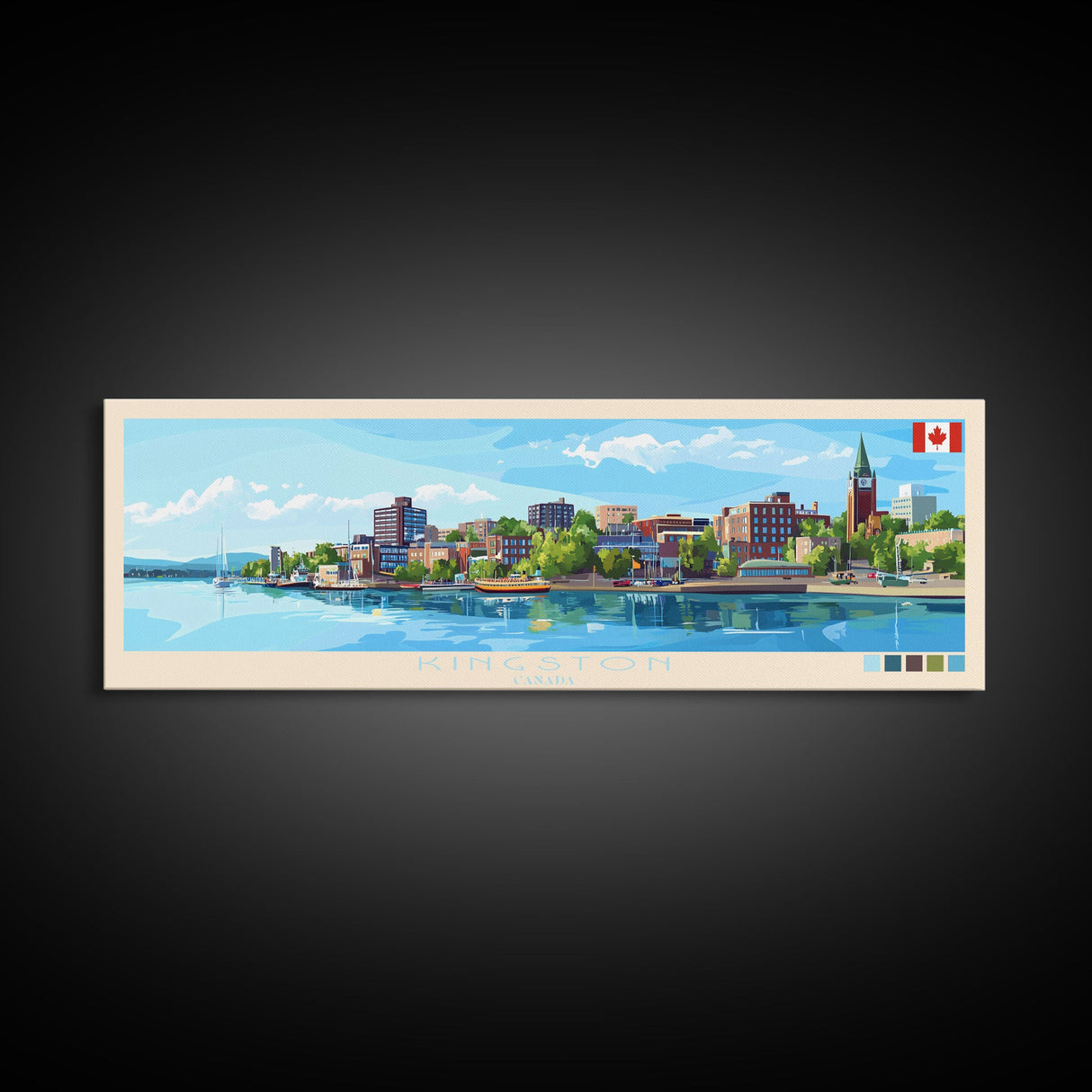 Kingston, Canada Panoramic Travel Poster Canvas Print, Kingston, Canada Painting, Canada Art, Kingston Travel Art, Living Room Painting