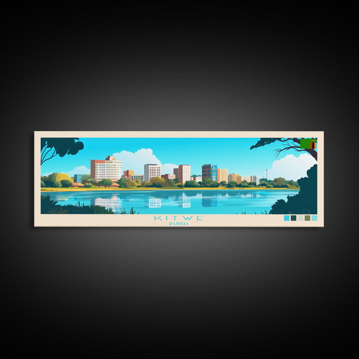 Kitwe, Zambia Panoramic Travel Poster Canvas Print, Kitwe, Zambia Painting, Zambia Art, Kitwe Panoramic Travel Art, Travel Painting