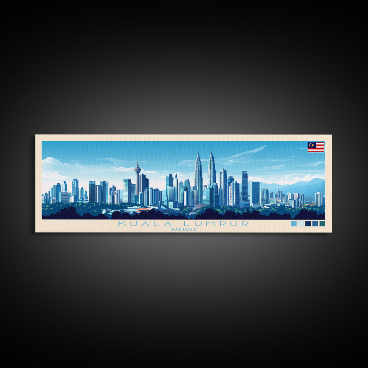 Kuala Lumpur, Malaysia Panoramic Travel Poster Canvas Print, Kuala Lumpur, Malaysia Painting, Malaysia Art, Kuala Lumpur Travel Art, Guest Room Painting