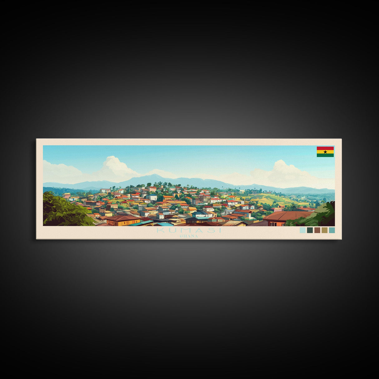 Kumasi, Ghana Panoramic Travel Poster Canvas Print, Kumasi, Ghana Painting, Ghana Art, Kumasi Panoramic Travel Art, Travel Painting