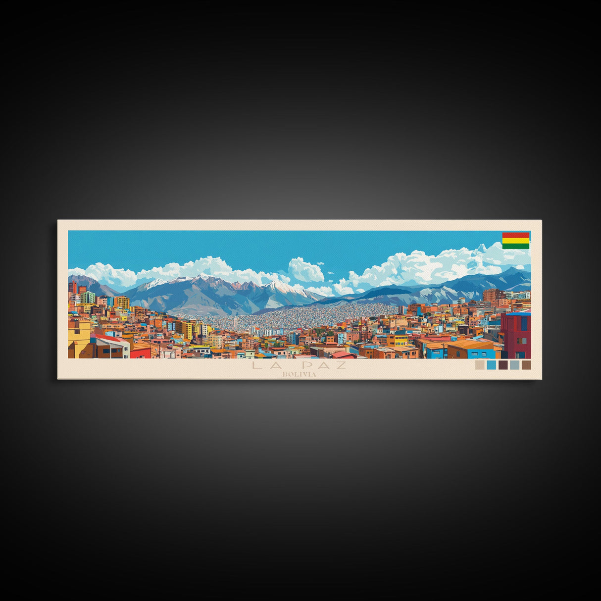 La Paz, Bolivia Panoramic Travel Poster Canvas Print, La Paz, Bolivia Painting, Bolivia Art, La Paz Panoramic Travel Art, Travel Painting