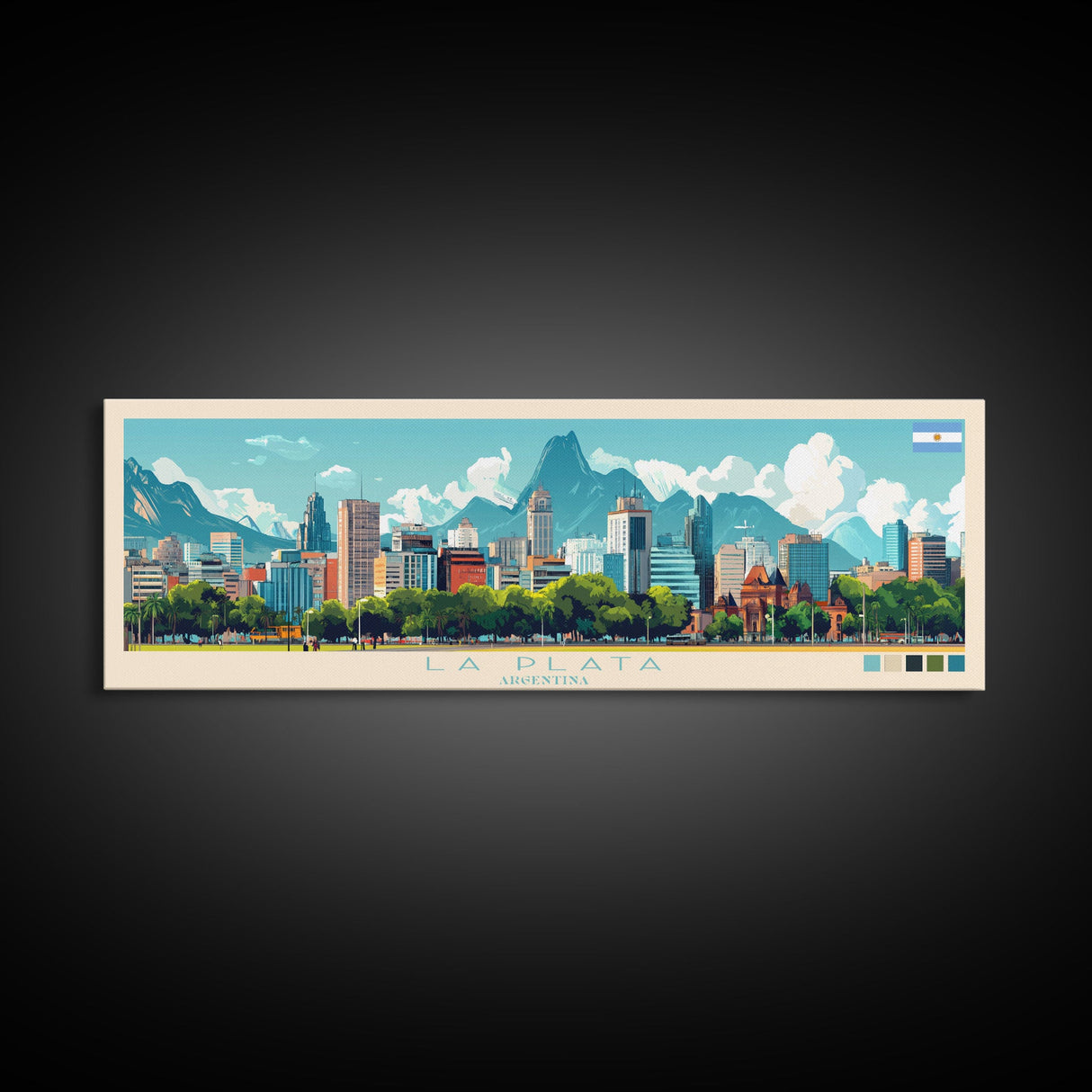 Panoramic Travel Poster La Plata, Argentina Canvas Print, La Plata, Argentina Painting, Argentina Art, La Plata Travel Art, Guest Room Painting