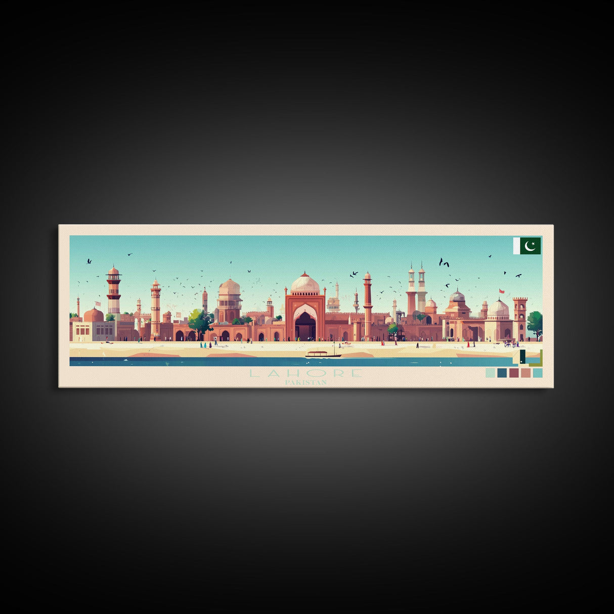 Lahore, Pakistan Panoramic Travel Poster Canvas Print, Lahore, Pakistan Painting, Pakistan Art, Lahore Travel Art, Guest Room Painting