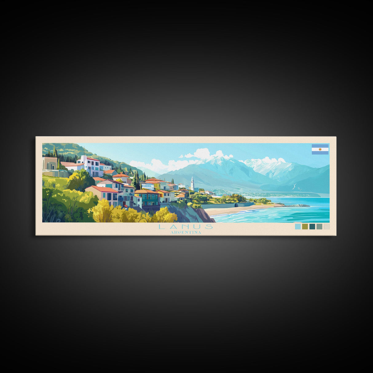 Lanus, Argentina Travel Poster Panoramic Canvas Print, Lanus, Argentina Painting, Argentina Art, Lanus Travel Art, Guest Room Painting