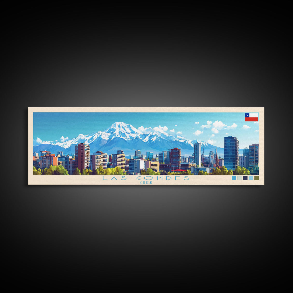 Las Condes, Chile Panoramic Travel Poster Canvas Print, Las Condes, Chile Painting, Chile Art, Las Condes Panoramic Travel Art, Travel Painting