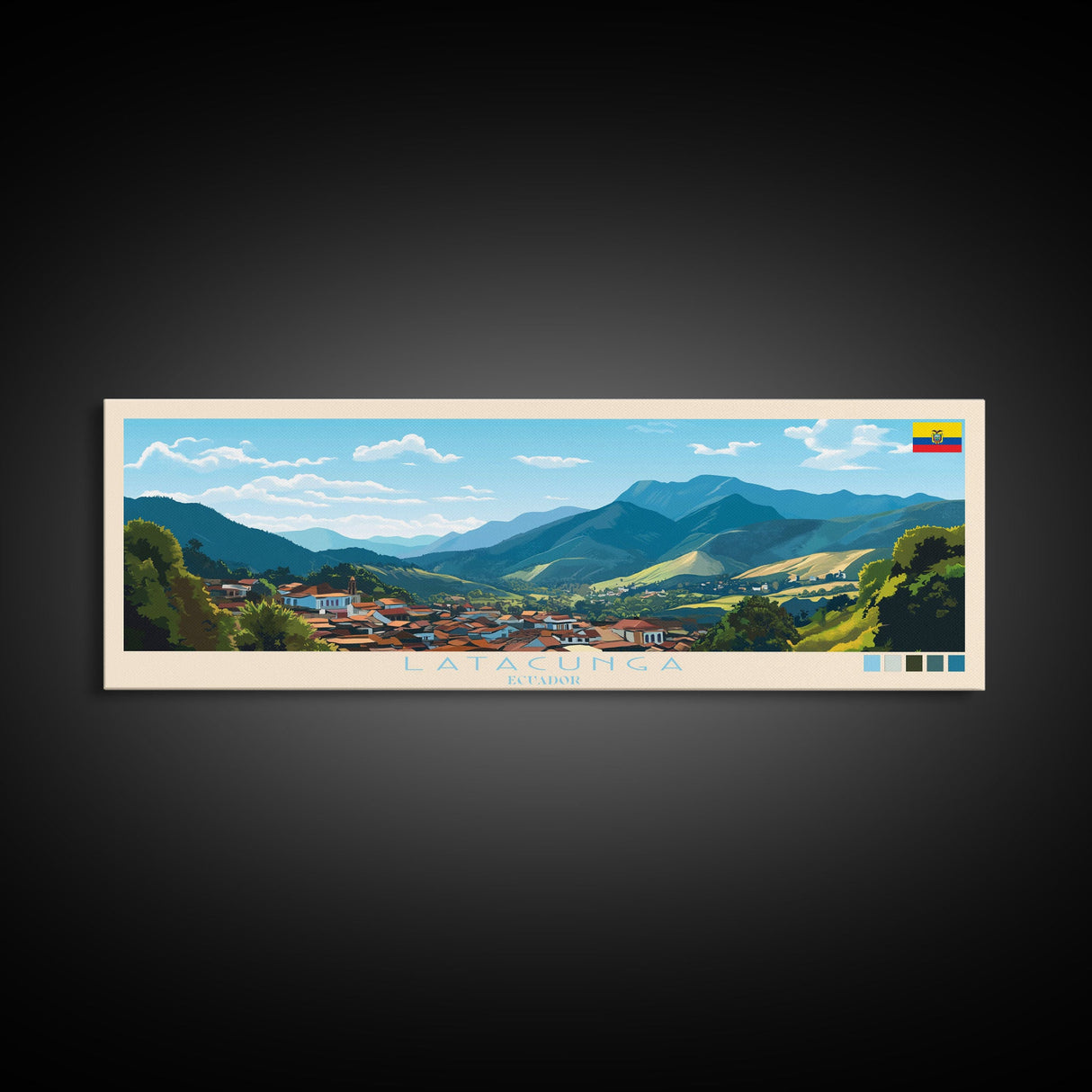 Latacunga, Ecuador Panoramic Travel Poster Canvas Print, Latacunga, Ecuador Painting, Ecuador Art, Latacunga Travel Art, Guest Room Painting