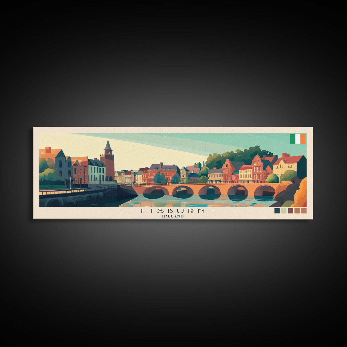 Lisburn, Ireland Panoramic Travel Poster Canvas Print, Lisburn, Ireland Painting, Ireland Art, Lisburn Panoramic Travel Art, Travel Painting