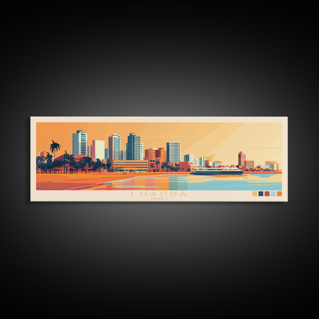 Panoramic Travel Poster Luanda, Angola Canvas Print, Luanda, Angola Painting, Angola Art, Luanda Travel Art, Guest Room Painting